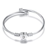 24/7 Jewelry Collection Hart Armband met Letter - Bangle - Initiaal - Zilverkleurig - Letter D