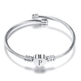 24/7 Jewelry Collection Hart Armband met Letter - Bangle - Initiaal - Zilverkleurig - Letter P