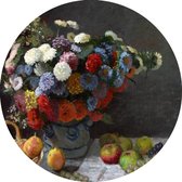 Graphic Message Print op Cirkel Bloemen en Fruit - Monet - Rond Schilderij - Forex