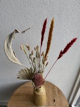 Wildboeket - Droogbloemen - Dried Flowers - Dry Flowers - Gedroogde Bloemen - Boeket 65 cm - Palmblad - Eyecatcher - Naturel - Rood - Bruin
