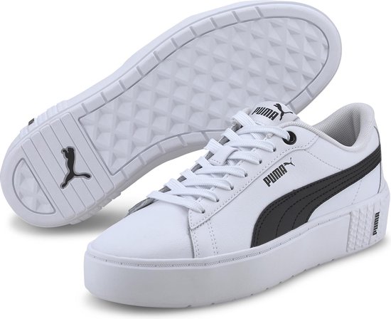 PUMA Smash Platform v2 L Dames Sneakers - White/Black - Maat 38 | bol.com