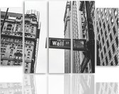 Schilderij , Wall Street New York , Zwart wit ,4 maten , 5 luik , wanddecoratie , Premium print , XXL