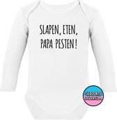 RompertjesBaby - Slapen, eten, papa pesten! - maat 86/92 - lange mouwen - baby - papa - romper papa - baby kleding jongens - baby kleding meisje - rompertjes baby - kraamcadeau meisje - kraam