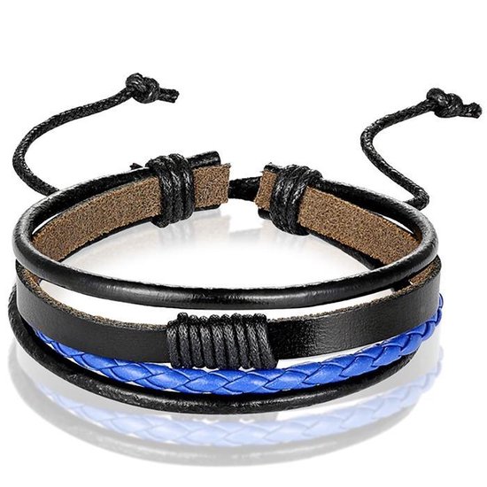 Bracelet homme Cuir Zwart Blauw Bracelet Multi Corde Ajustable | bol