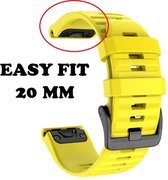 Firsttee - Siliconen Horlogeband - EASY FIT - 20 MM - Voor GARMIN - GEEL - Horlogebandjes - Quick Release - Easy Click - Garmin – Fenix 5S – Fenix 5S Plus - Fenix 6S Pro - Horloge