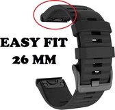 Firsttee - Siliconen Horlogeband - EASY FIT - 26 MM - Voor GARMIN - ZWARTE - Horlogebandjes - Quick Release - Easy Click - Garmin – Fenix 5X – Fenix 6X - Fenix 3 - Horloge bandje -