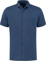 GENTS | Polo knitted full button blauw Maat L | Polo Shirt Heren | Poloshirts