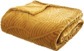 Plaid | Okergeel | Fleece-plaid met palmblad patroon | Deken | 240x220cm