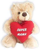 pluche beer 30 cm met hartkussen tekst "SUPER MAMA"