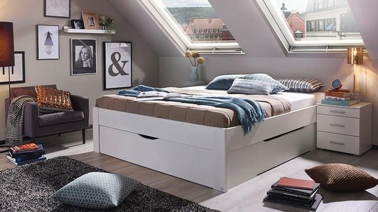 Beter Bed Butiken Cadre de lit avec 3 tiroirs de rangement - 140x200cm -  Blanc alpin | bol