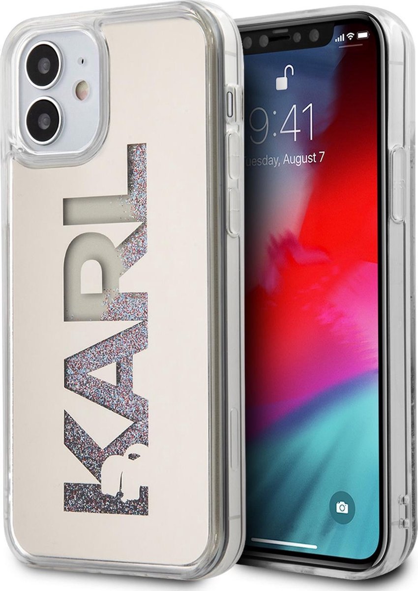 Zilver hoesje van Karl Lagerfeld - Backcover - iPhone 12 Mini - Liquid Glitter