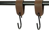 2x Leren S-haak hangers - Handles and more® | DONKERBRUIN - maat M  (Leren S-haken - S haken - handdoekkaakje - kapstokhaak - ophanghaken)