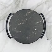 Maison Extravagante - Dessous de verre de Luxe aspect marbre pour verres et mugs - Set de 6 - Comprend un support en métal noir - Dessous de verre en céramique - Antidérapant - Rond - Zwart