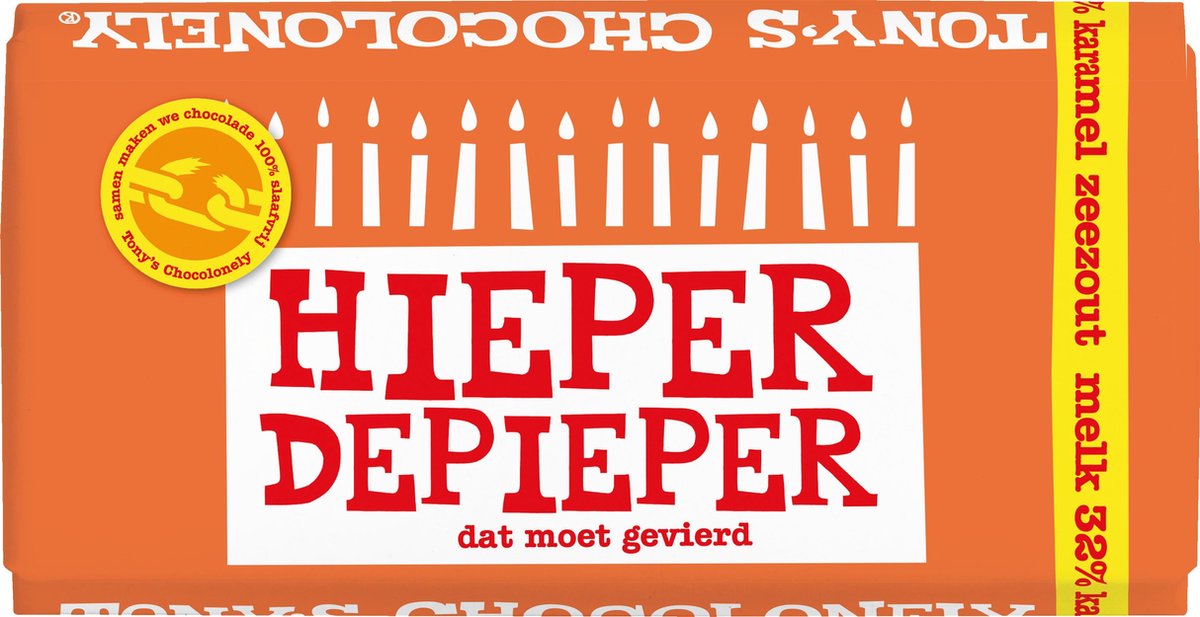 Tony's Chocolonely Melk Karamel Zeezout - Zeg 't met een reep "Hieper de pieper"- Chocoladereep - 1