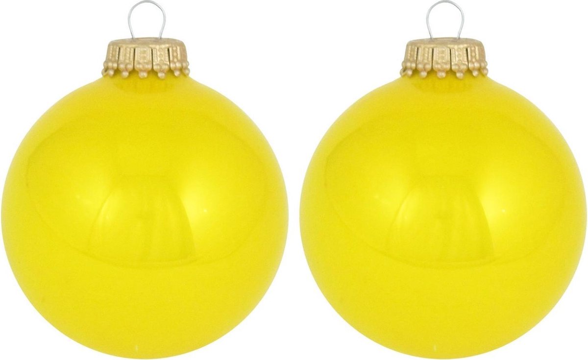 8x Full Sun neon gele glazen kerstballen 7 cm kerstboomversiering