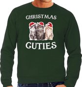 Kitten Kerstsweater / Kersttrui Christmas cuties groen voor heren - Kerstkleding / Christmas outfit M