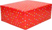 1x Inpakpapier/cadeaupapier rood met gekleurde stippen 200 x 70 cm