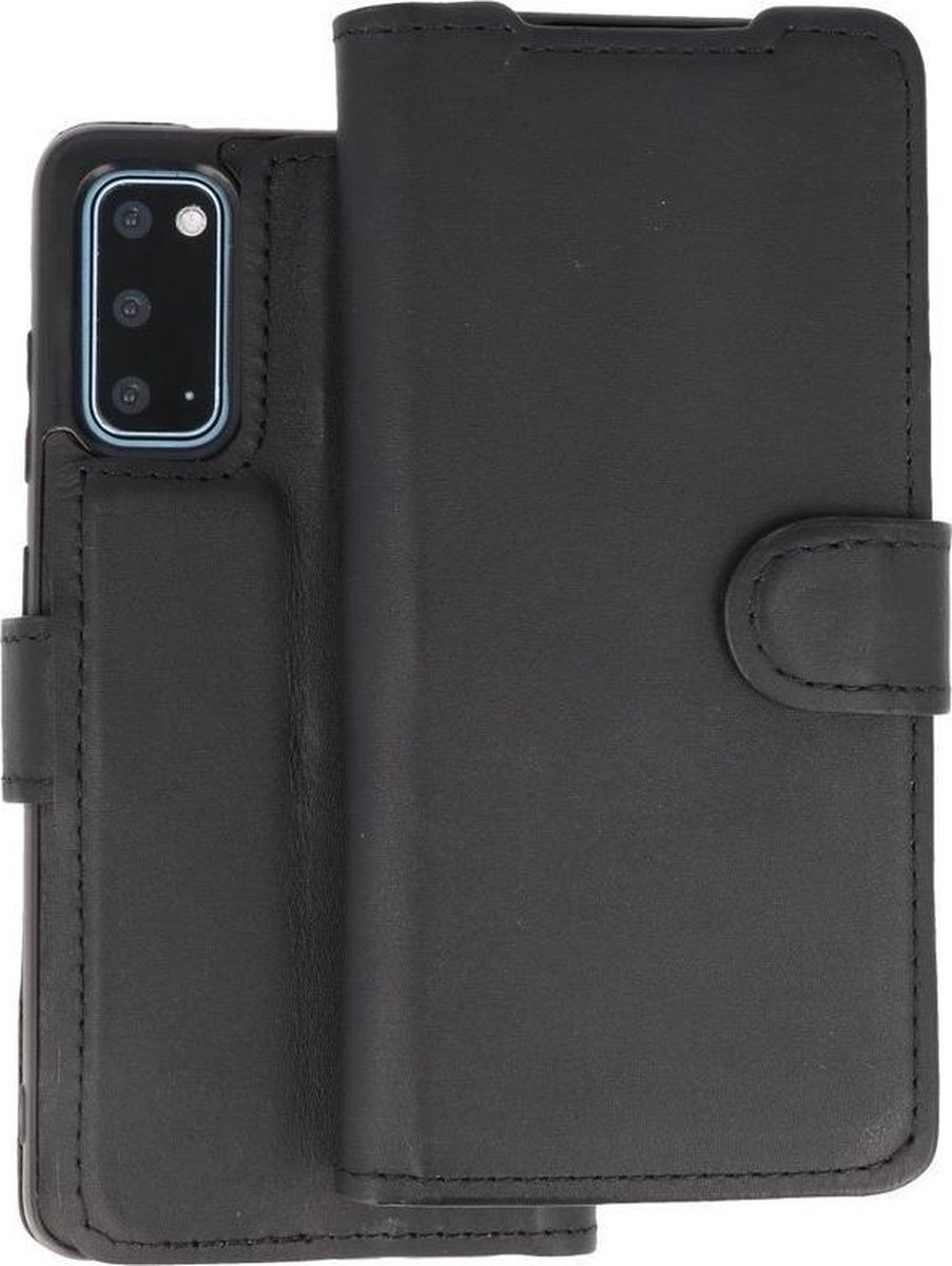 Handmade 2 in 1 Echt Leer Booktype Hoesje voor Samsung Galaxy S20 Zwart