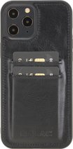 Hoesje iPhone 12 Pro Max 6.7'' Oblac® - Full-grain leer - Back Cover - 2 kaartvakken - Rustiek Zwart