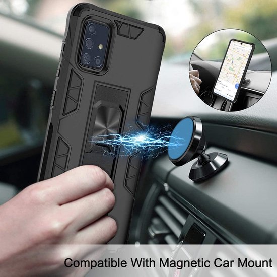 Coque Samsung Galaxy A51 Zwart - Coque Magnétique Kickstand Armor