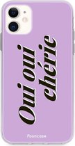 Fooncase Hoesje Geschikt voor iPhone 12 - Shockproof Case - Back Cover / Soft Case - Oui Oui Chérie / Lila Paars & Wit