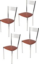 Tommychairs Elegance - Eetkamerstoelen - Set van 4 - Chroom & Kersenhout