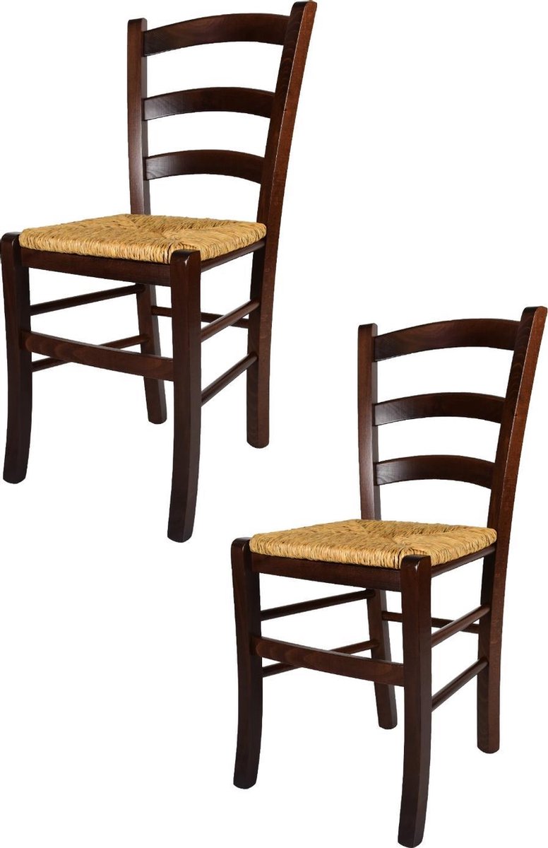 Tommychairs Venezia - Eetkamerstoelen - Set van 2 - Walnoot - Rotan