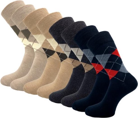 8 paires de chaussettes pour hommes - Style Bonanza - Carreaux - Beige-Anthracite - Zwart - Taille 43-46