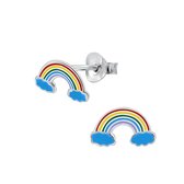 Joy|S - Zilveren regenboog oorbellen met blauwe wolkjes