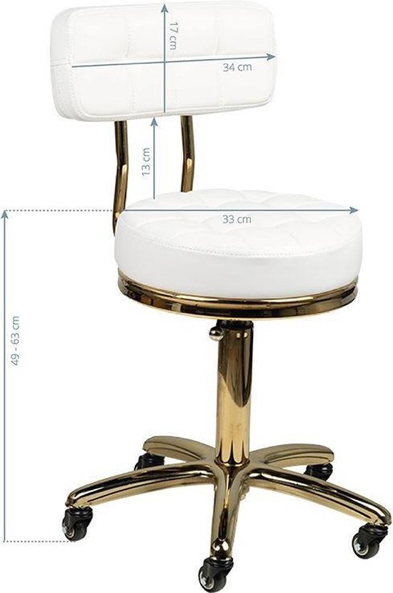 Salon/werk stoel wit-goud - MEGA BEAUTY SHOP®