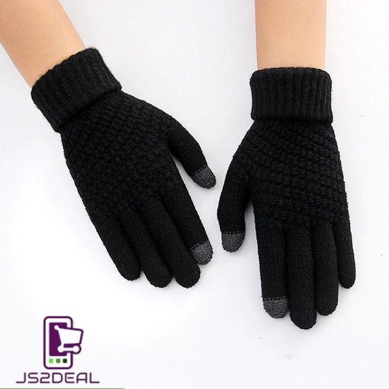 Gants chauds avec 2 doigts tactiles - Zwart - Tour de paume 20,5 CM - Gants en laine synthétique tissée - Gants pour smartphone