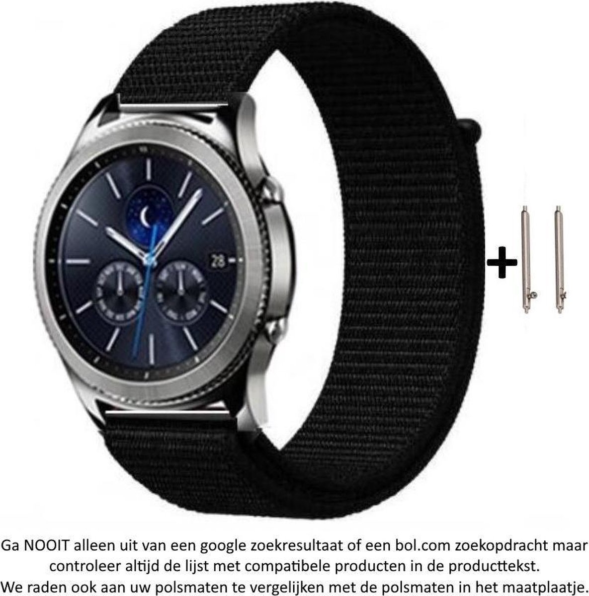 Nylon Smartwatch Bandje - 20 mm - Zwart