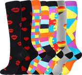 7x paar hoge sokken in vrolijke kleuren - Sport compressie kousen - Hardlopen/Wandelen/Staan/Fashion