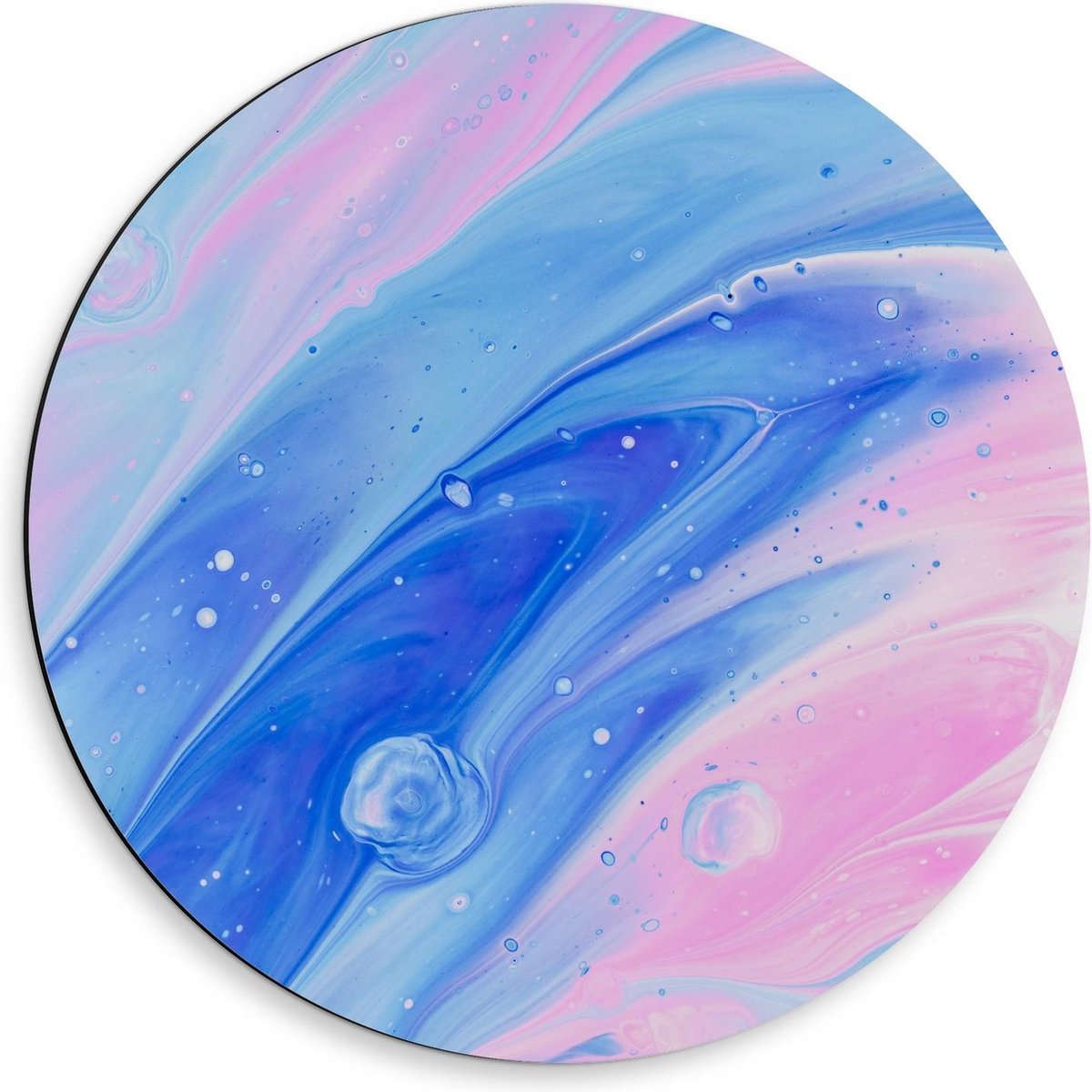 Dibond Wandcirkel - Blauw/Roze Verf - 50x50cm Foto op Aluminium Wandcirkel (met ophangsysteem)