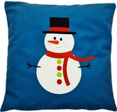 Sneeuwpop | Kerst Kussen | Blauw | Wit |Rood | Sierkussenhoes | Super Zacht | Wasbaar | Decoratie | 45cm x 45cm