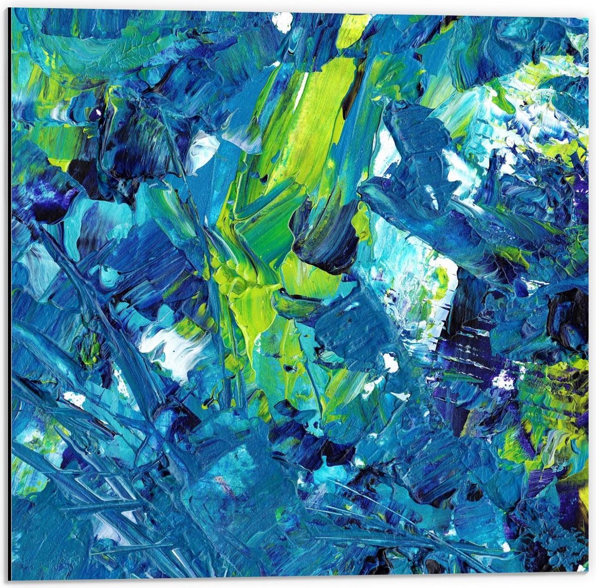 Dibond - Blauw/Groene Verf - 50x50cm Foto op Aluminium (Met Ophangsysteem)