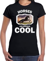 Dieren paarden t-shirt zwart dames - horses are serious cool shirt - cadeau t-shirt zwart paard/ paarden liefhebber XS