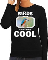 Dieren vogels sweater zwart dames - birds are serious cool trui - cadeau sweater ijsvogel/ vogels liefhebber XL