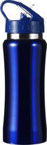 Drinkfles/waterfles 600 ml metallic blauw van RVS - Sport bidon waterflessen
