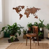 Wereldkaart van Hout - Walnoot - Large  (135 x 65 cm) - Mercator projectie - wanddecoratie - design - muurdecoratie hout