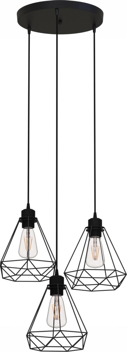 Hanglamp - hanglampen eetkamer - hanglamp industrieel - hanglamp zwart - hanglamp kinderkamer - hanglamp slaapkamer - hanglamp glas - hanglampen woonkamer - zwart - E27