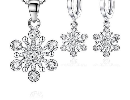 N3 Collecties 925 sterling zilveren sprankelende bloem hanger ketting oorbellen voor vrouwen