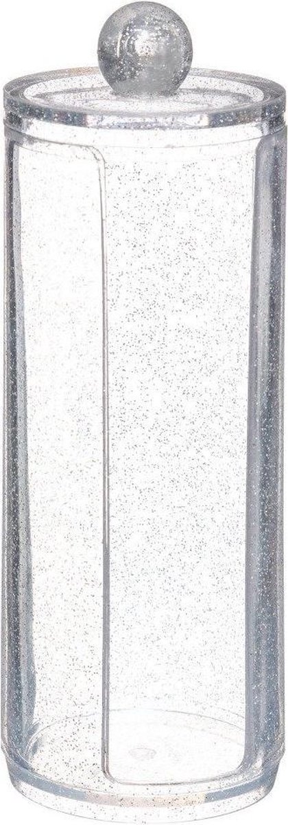 Transparant-Wattenschijfjeshouder-Wattenschijf houder-Wattenschijfjes dispenser-Licht grijs doorzichtig glitter - 5five