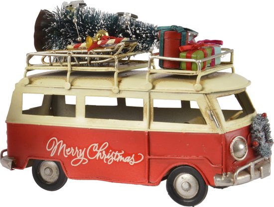 Kerstdecoratie - Metalen Bus Met Kerstboom Rood - 17x7.5x12cm | bol.com