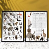 Poster set Wilde Dieren ABC (alfabet) en Tafels van 10 (vermenigvuldigen) 50x70 cm