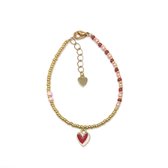 Red heart bracelet - Goud