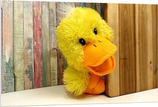 Forex - Gele Eend Knuffel - 120x80cm Foto op Forex