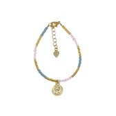 Bracelet blue & pink with one gold coin