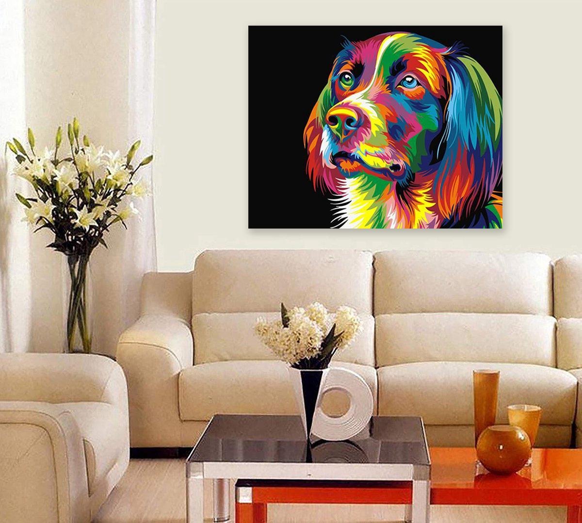 Pcasso ® Hond Artistiek – Schilderen Op Nummer – Incl. 3 Penselen En Geschenkverpakking - Schilderen Op Nummer Volwassenen & Kinderen – Canvas Schilderdoek – Kleuren Op Nummer - 40x50 cm — afbeelding 7