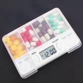 Pillendoos met Alarm - 4 Compartimenten - Pil Organizer - Medicijnenbak met 4 Dagdelen - Medicatiedoos - Wit